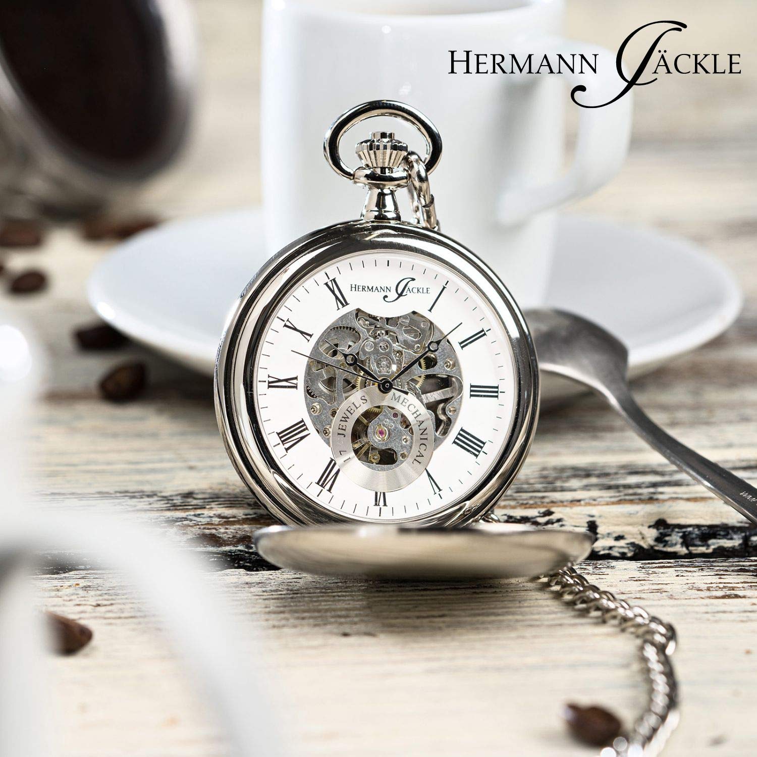 Hermann Jäckle Herren Taschenuhr Heidelberg Skelett 50 mm