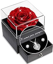 Yamonic Eternal Rose Original Gifts for Women, Preserved Natural Eternal Rose with Necklace and Earrings in 925 Sterling Silver, Preserved Flower Gift Christmas Valentine's Day Mother's Day Birthday