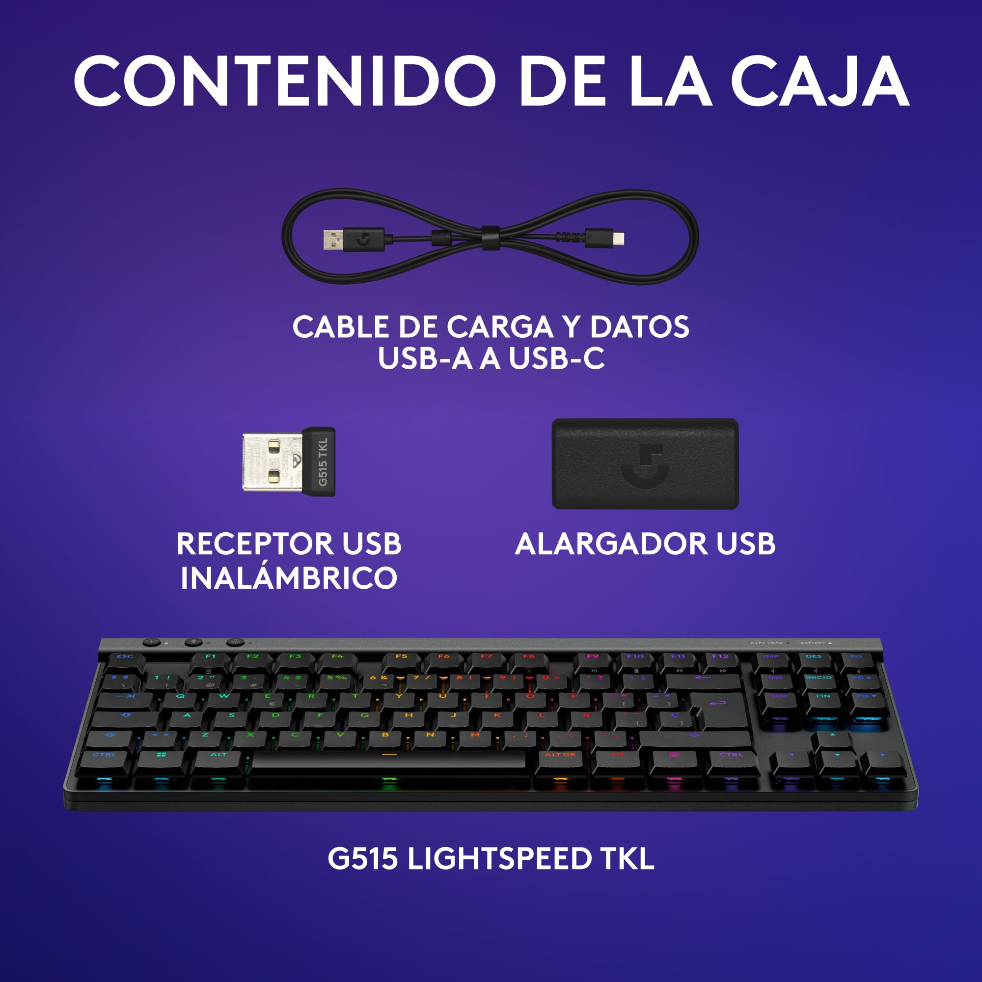 Logitech G G515 Lightspeed TKL de Perfil bajo Teclado para Gaming inalámbrico, RGB LIGHTSYNC, diseño Fino sin Teclado numérico, Teclas de PBT, interruptores mecánicos táctiles, US INT'L - Negro