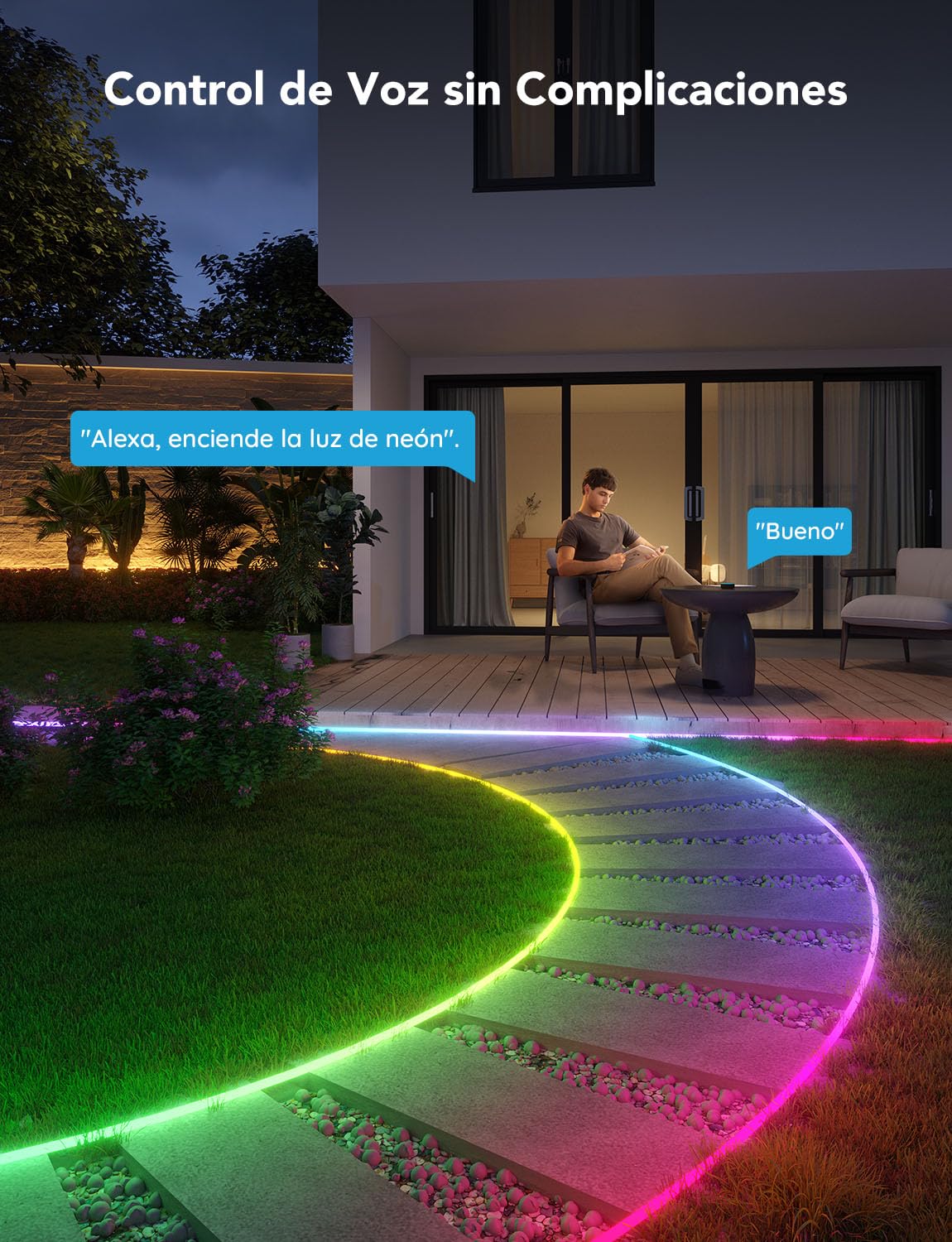 Govee Tira de LED de Neón 10M, RGBICW Tira de LED, App&WiFi Control, IP67 | 16M Colores DIY, 64+ Modos de Escenas, Sync Música, Alexa y Google Assistant, Instal. Fácil, Jardín/Patio/Muros/Camino