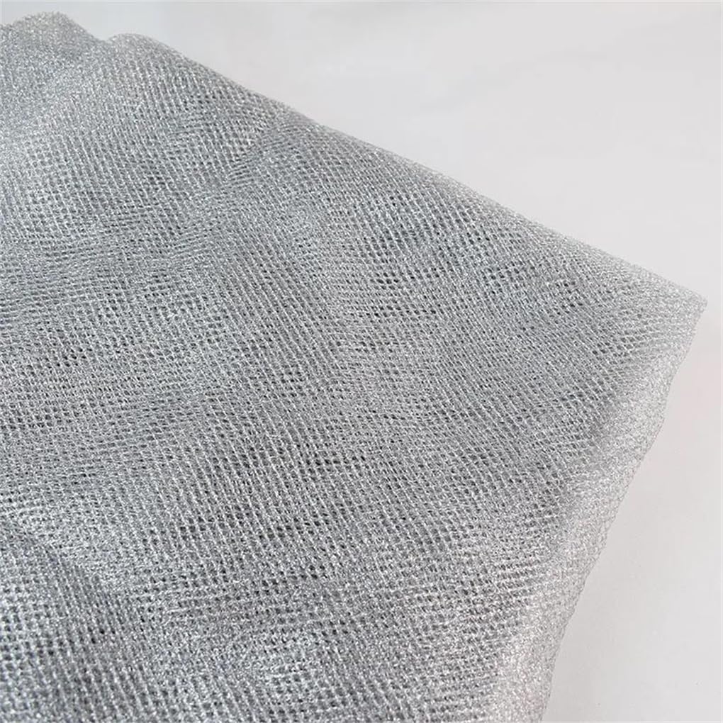 Tejido de malla elástica, Tela de costura gris plata y oro la tela malla que hace punto deformación los 90x135cm for el vestido(Gray Silver)