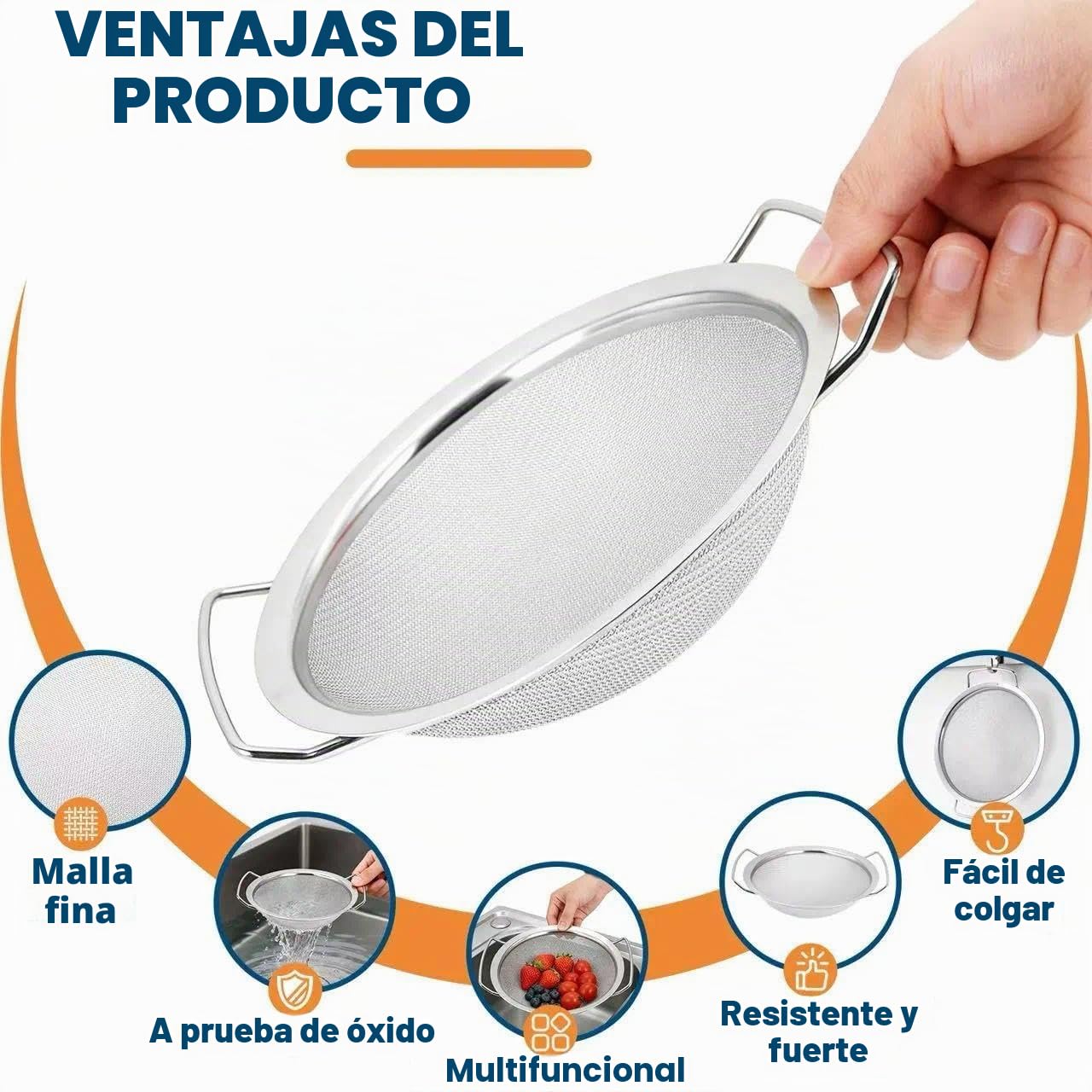 Juego de 2 coladores de cocina perforados de acero inoxidable, Ø 20 cm y 16 con 2 Asas, colador microperforado, para pasta, verduras, frutas, arroz, fácil de limpiar lavavajillas