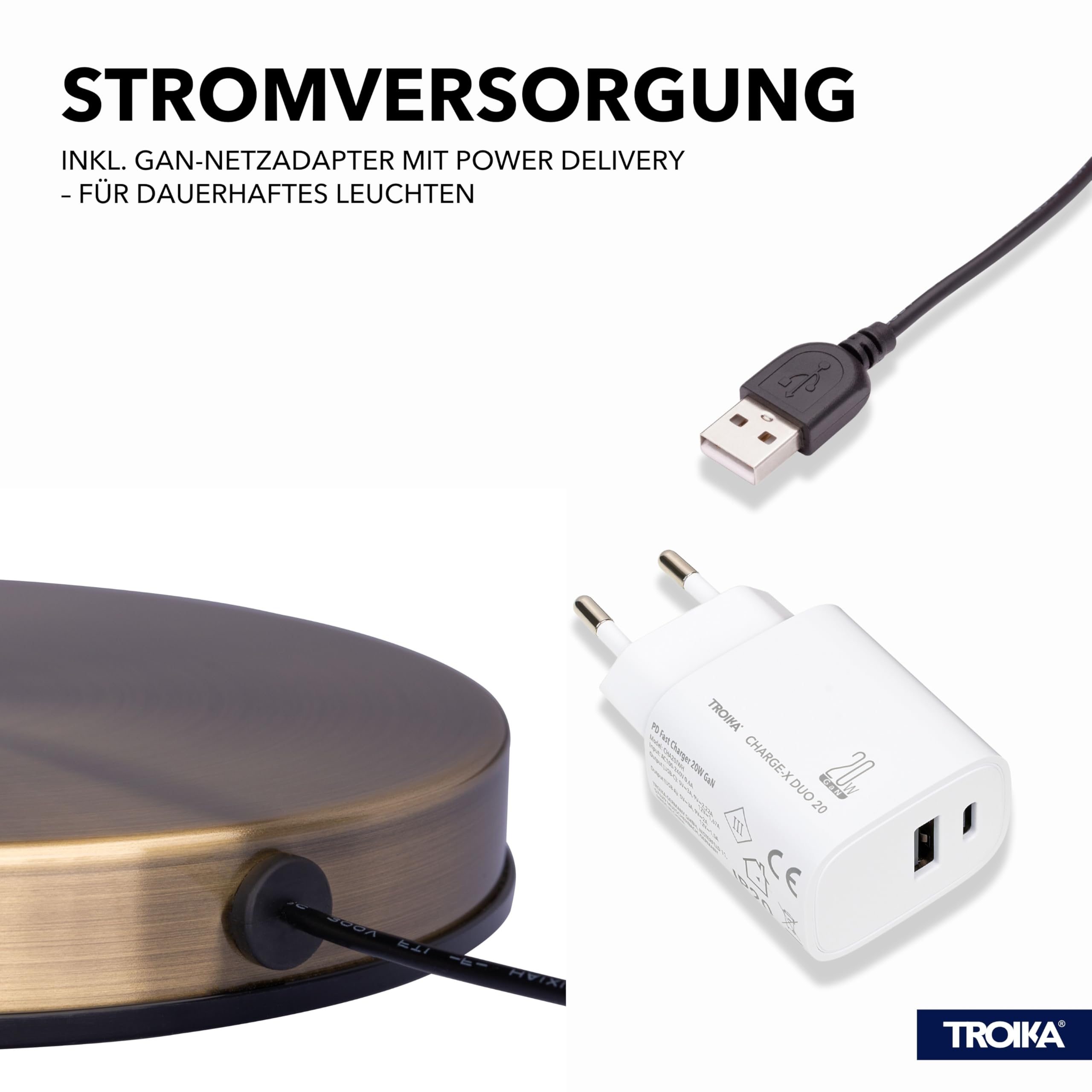 TROIKA Globus beleuchtet Touch Funktion 30cm Durchmesser STELLAR LIGHT TOUCH Beleuchtung inkl. Ladestecker auf gebürstetem Metallfuß aus Kunststoff und Metall in bronzefarben und dunkelblau