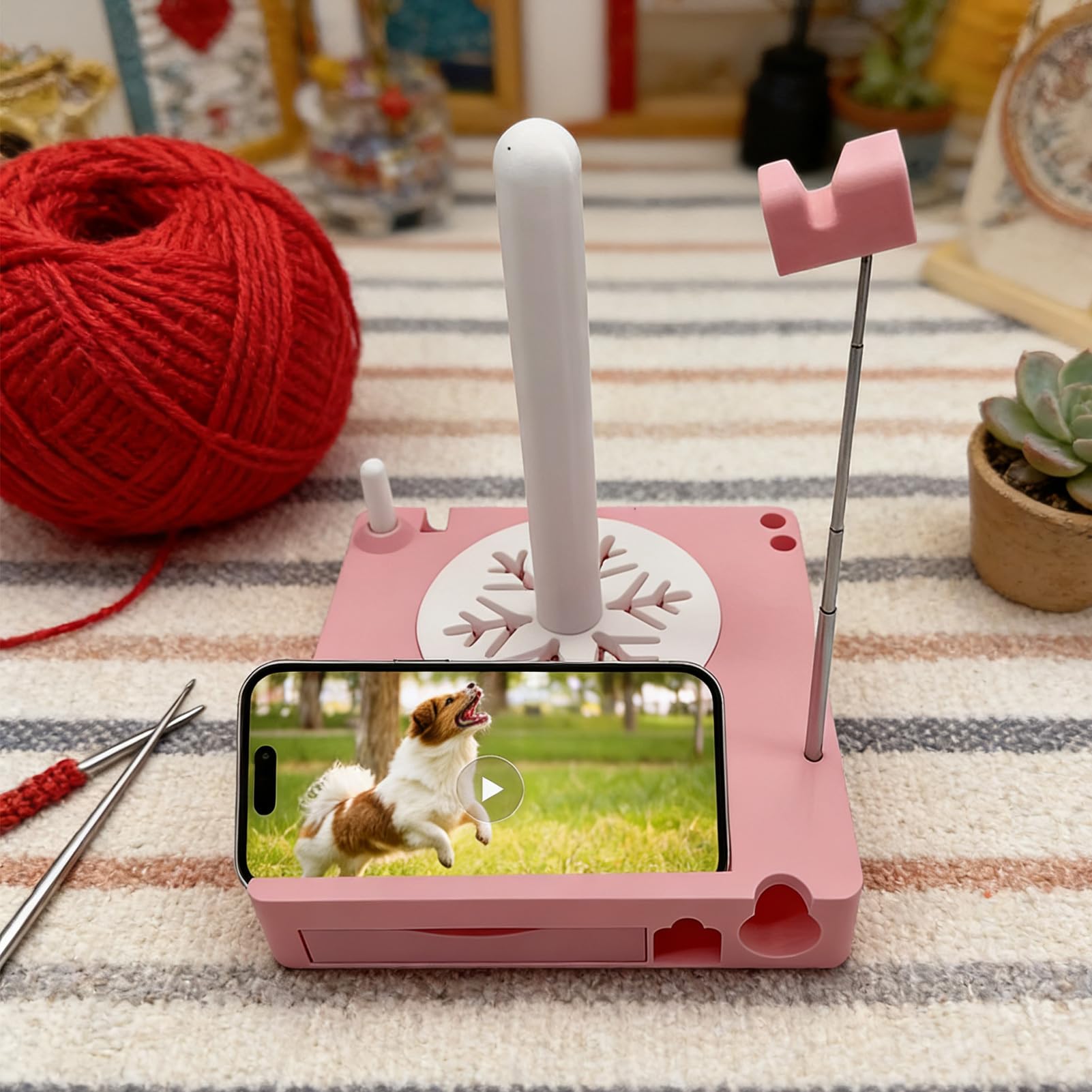 Generico Porta Gomitolo Uncinetto, Porta Gomitolo Multifunzionale con Cassetto Portaoggetti E Supporto Telefono, Regalo Donna