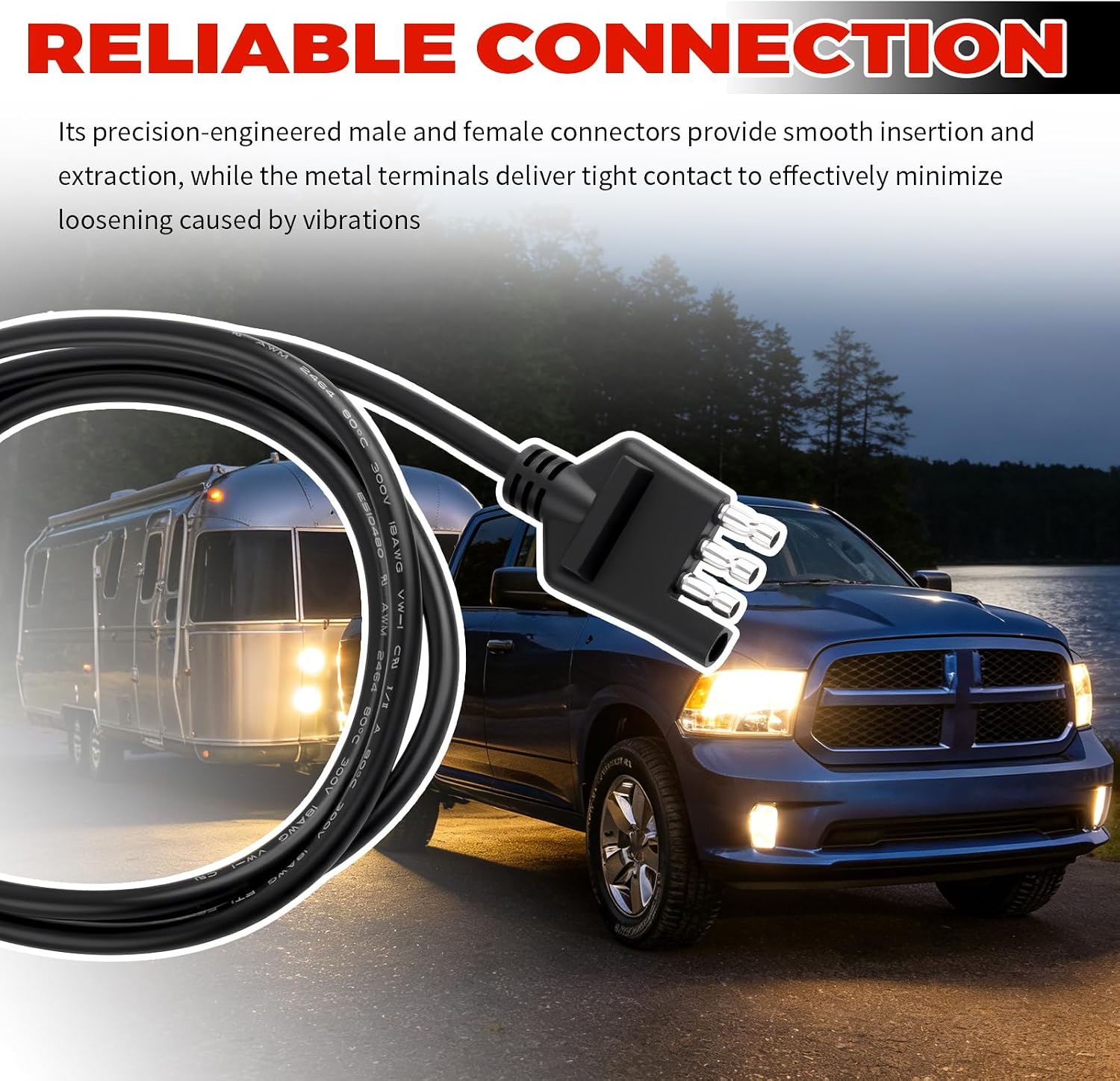 5Ft 4 Pin Trailer Connector with Male & Female Plug,Heavy Duty 18AWG 4 Pin Trailer Wiring Harness Extension with Color-Coded Wires,Professional Flat Trailers Light Plug Replacement