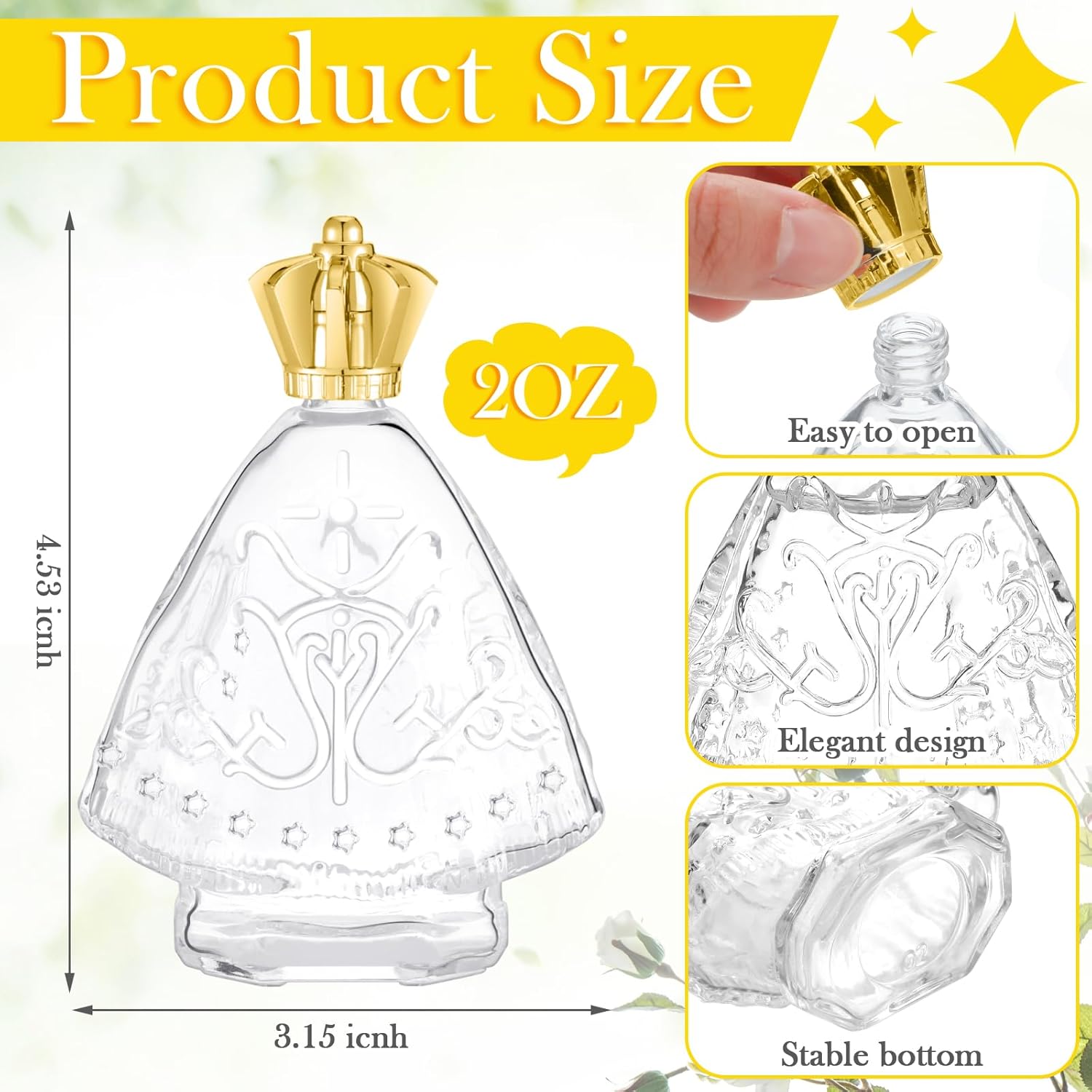 Vesici 16 Pcs Glass Holy Water Bottles 2 oz Empty Embossed Holy Water Bottles Catholic Christian Church Communion Gifts for Home Wedding Baptism Favors