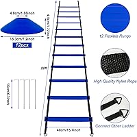 Vista 2 de Escalera de agilidad profesional de entrenamiento de velocidad, escalera de agilidad de 20 pies, 12 conos de fútbol, 4 obstáculos de agilidad
