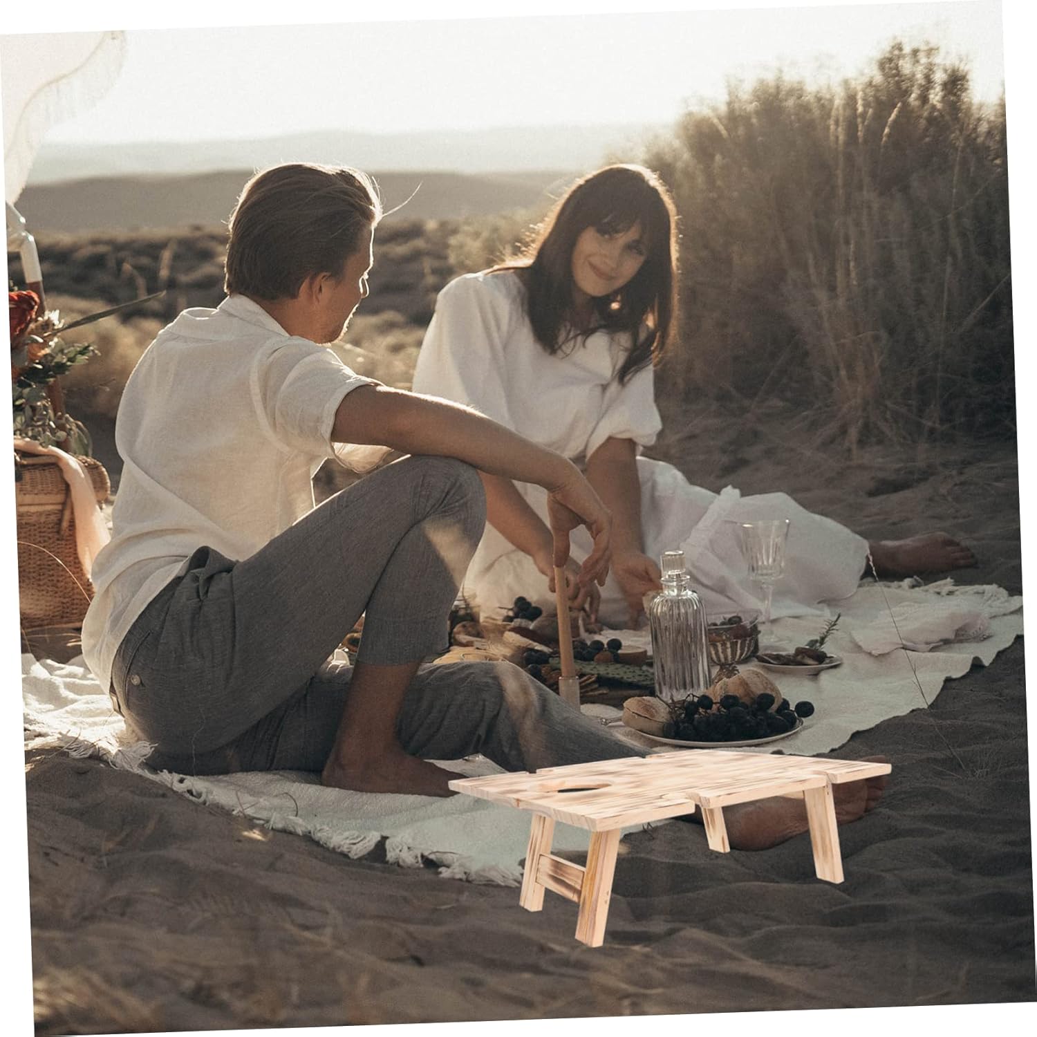Easy Storage Folding Camping Table Wooden Picnic Table Tray Portable Food Serving