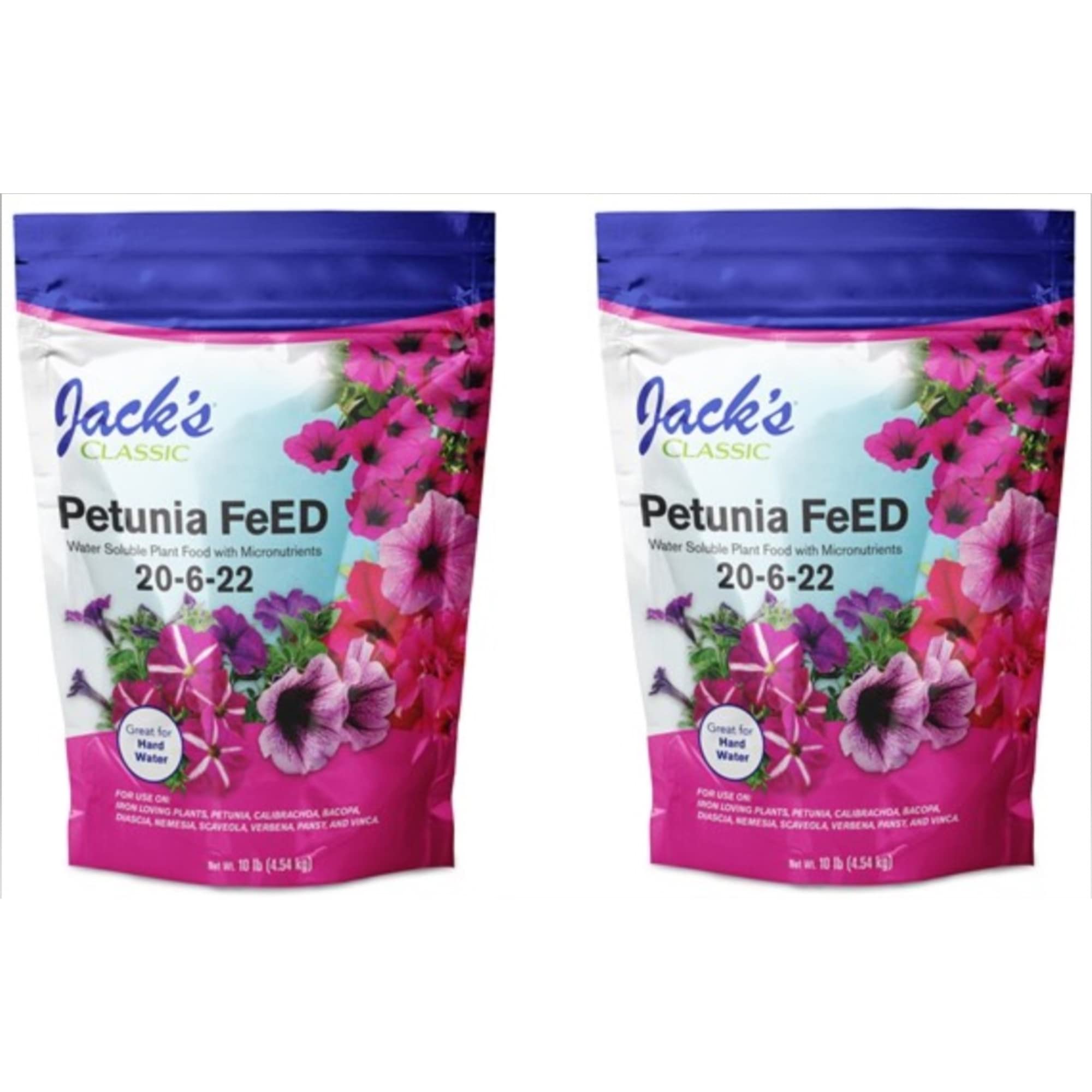 Jack's Classic 20-6-22 Petunia Feed Water-Soluble Fertilizer with Micronutrients to Provide Lush Green Annuals, 10lbs, 2 Pack