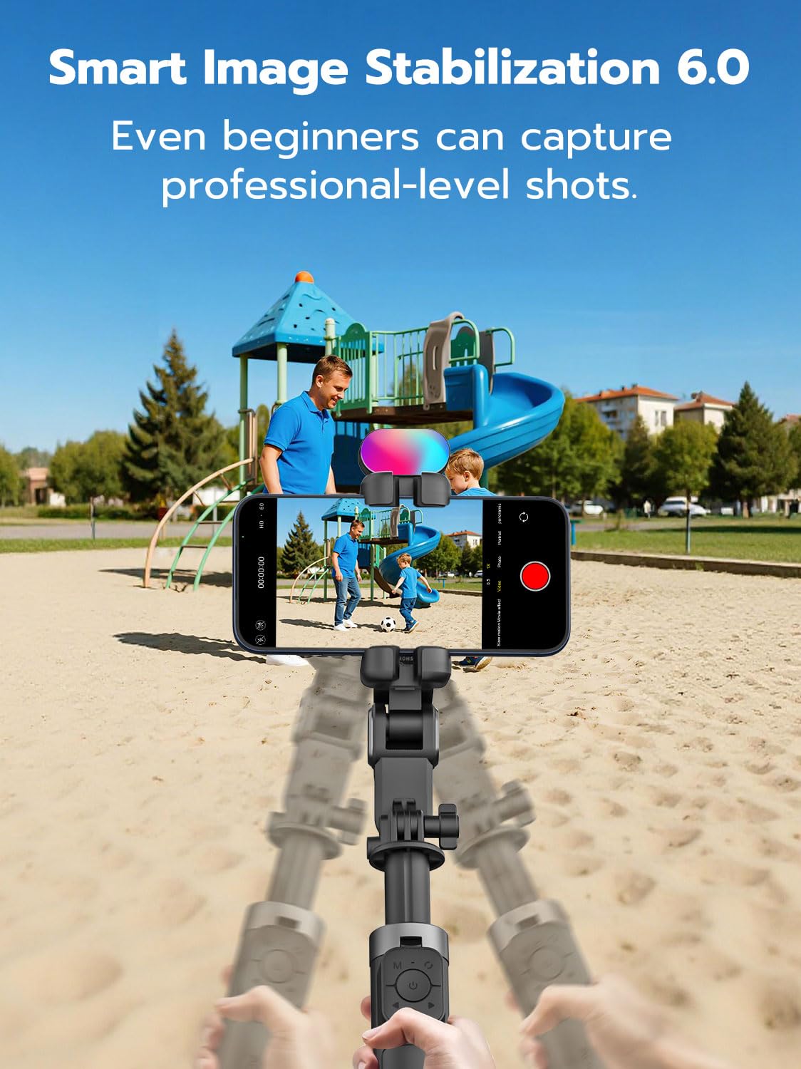 AOCHUAN Stabilisateur de cardan pour iPhone, cardan de téléphone 4 en 1 avec rotation à 360 ° pour iPhone/Android Sefie Stick trépied avec suivi automatique du visage et télécommande sans fil pour