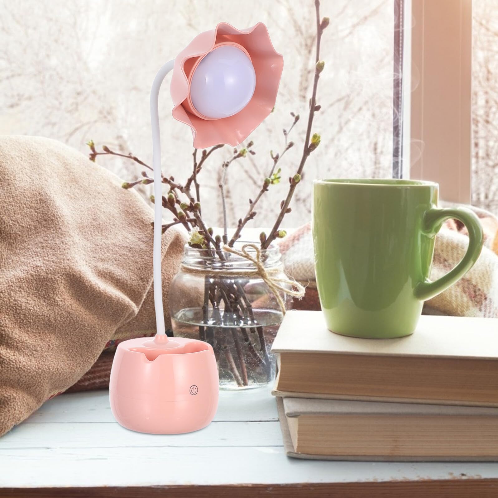 DOITOOL Lampe de Bureau LED Porte-stylo Touch Dimmable Design Floral Style Créatif pour Bureau et Étude