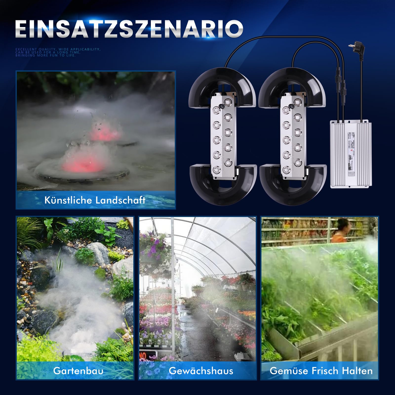 Nebelmacher 20 Kopf 14L/H 2 in 1 Ultraschall Nebelgerät 720W Wasserdichtem Netzteil
