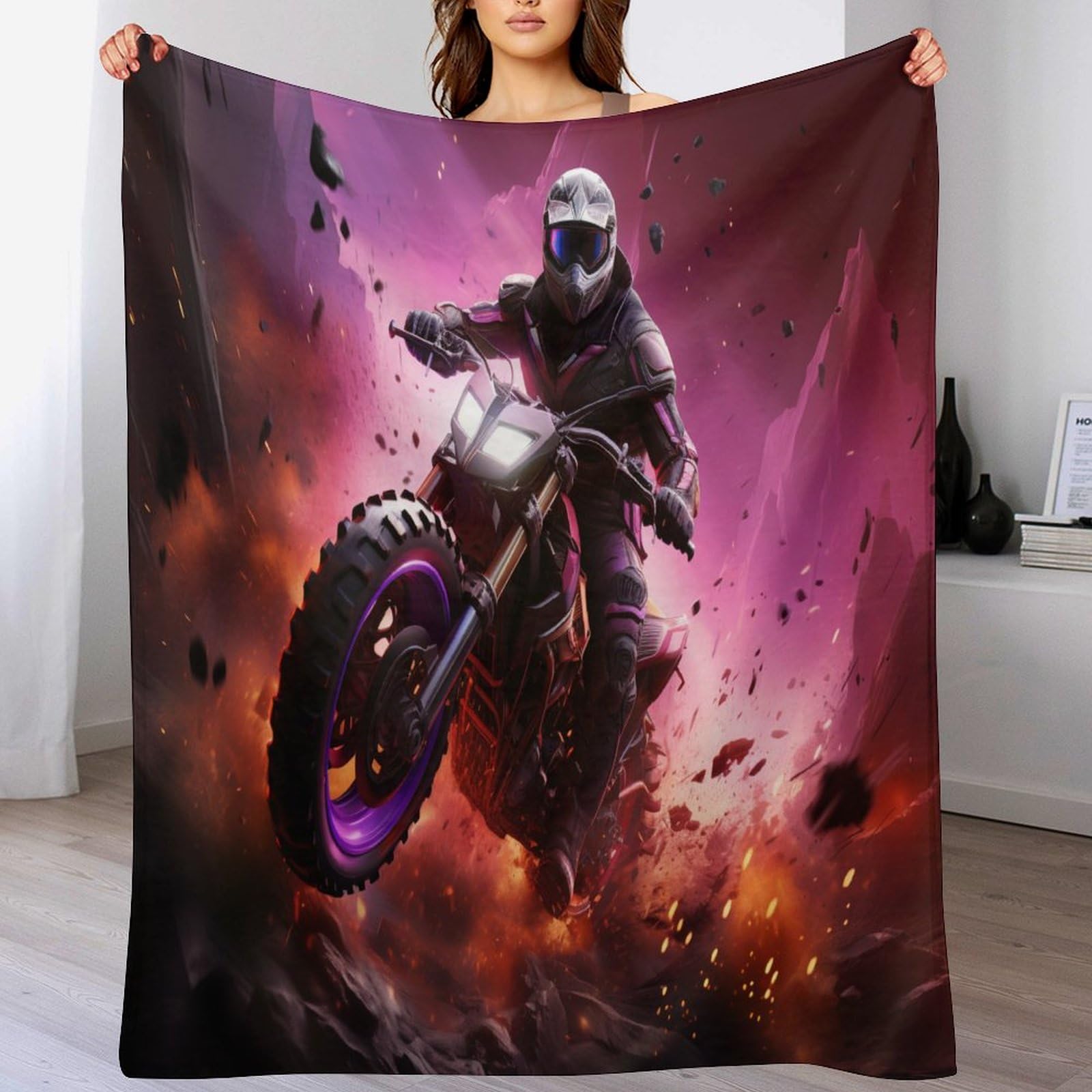 Couverture plaid moto en flannel 150x200 cm pour lit