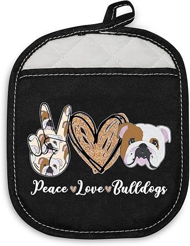 BDPWSS Soporte para olla de bulldog Peace Love Bulldogs, almohadillas para horno, regalo para amantes de los bulldog, regalo de bulldog inglés,