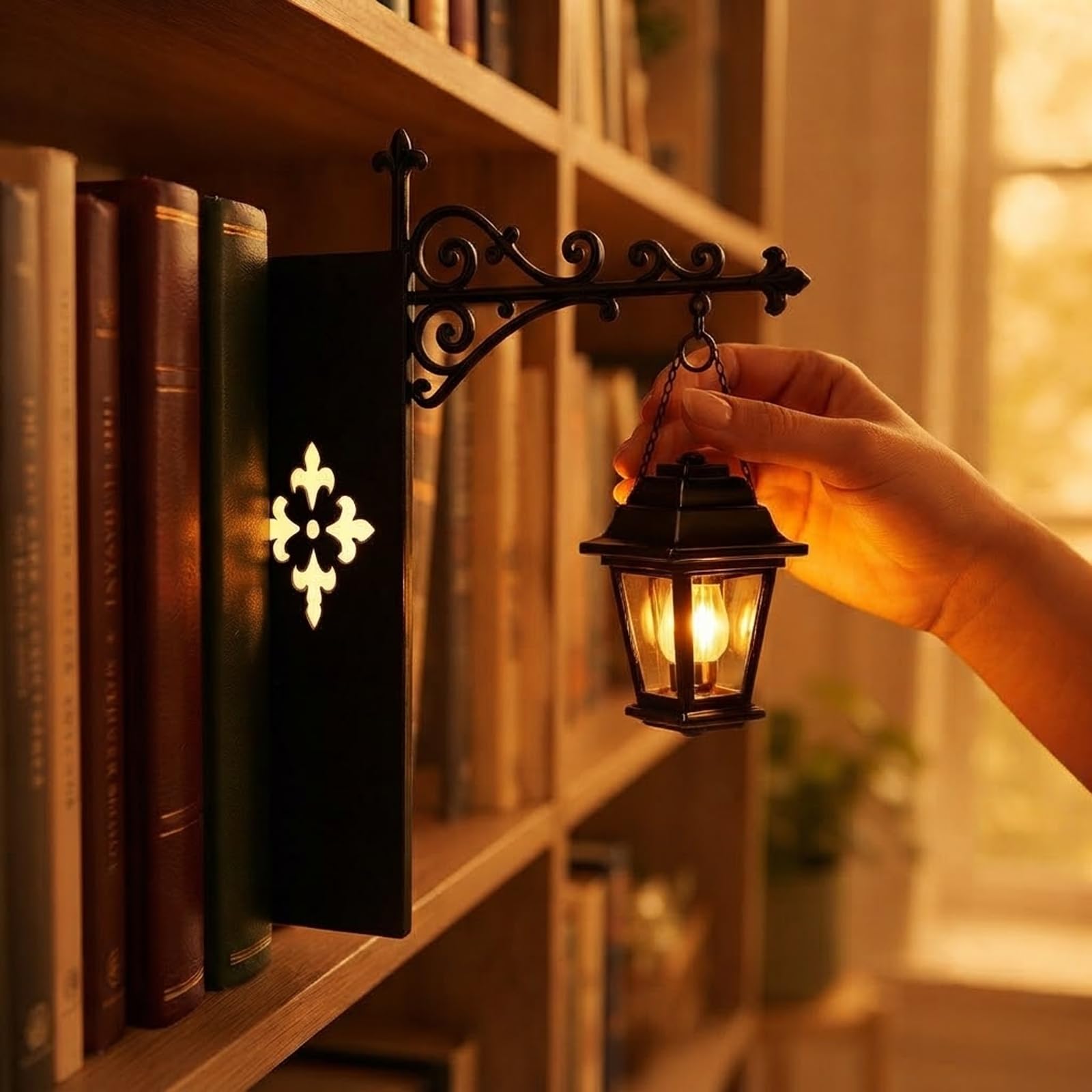 Bookshelf Lantern-Decorative Bookshelf Lighting, Iron Vintage, Warm LED,1*B — image 1