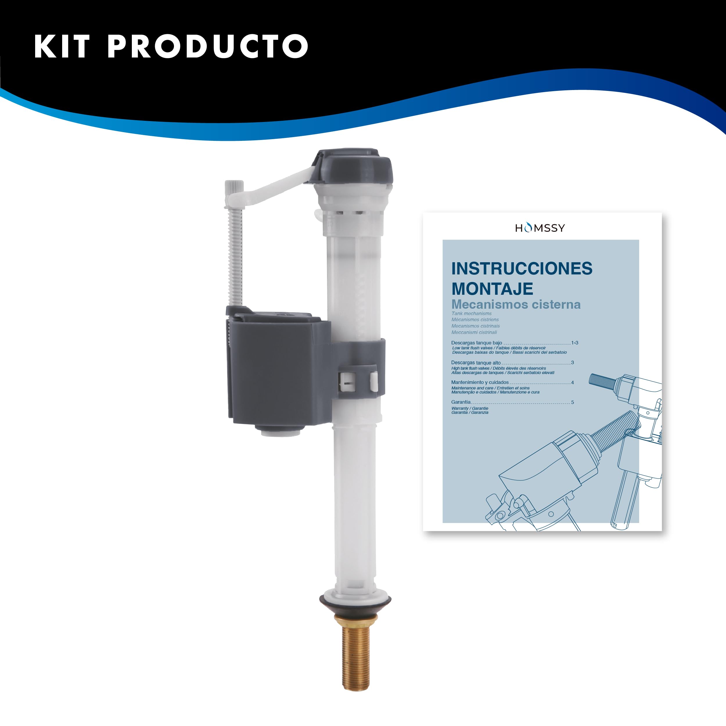 HOMSSY Flotador Cisterna WC Vertical F-117 – Válvula Llenado Universal 3/8" Latón, Altura Ajustable, Boya Regulable, Sistema Extensible Compacto, Instalación Fácil para Tanque Bajo — view 5