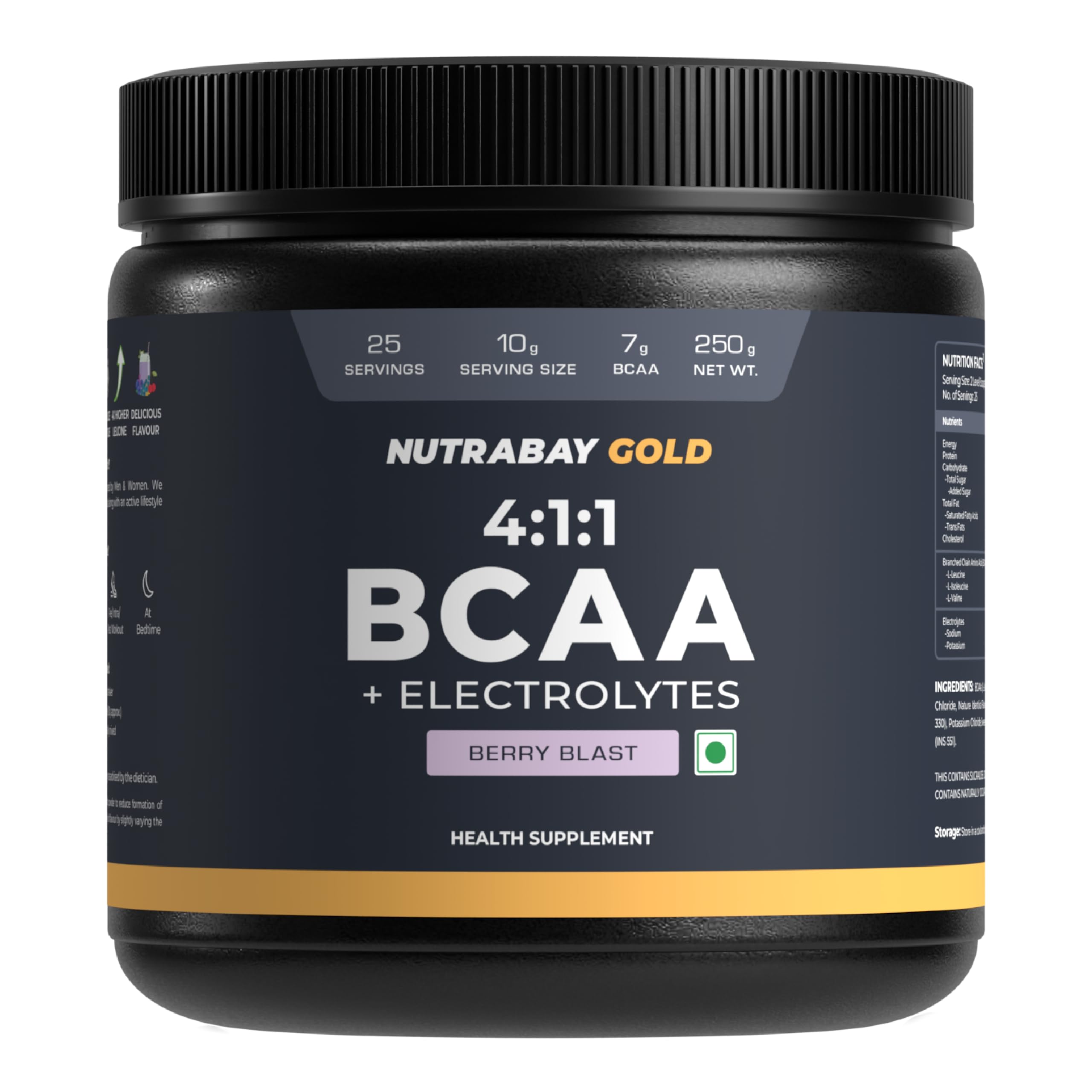 Nutrabay Gold BCAA 4:1:1 with Electrolytes - 7g Vegan BCAAs, 1000 mg Electrolytes - Intra/Post Workout Energy Drink - 300g Berry Blast (B08DP175V5) Amazon Price History, Amazon Price Tracker