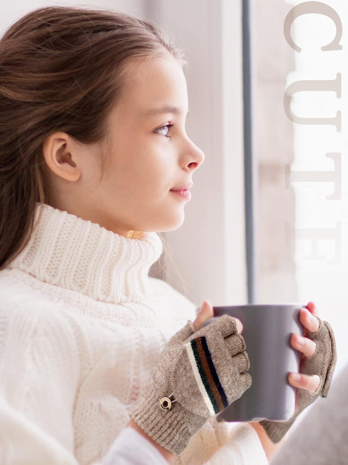 Newcotte 3 Pair Convertible Knitted Fingerless Gloves Kids Warm Winter Knit Flip Top Mittens Gloves Aged 5-12 - Image 6