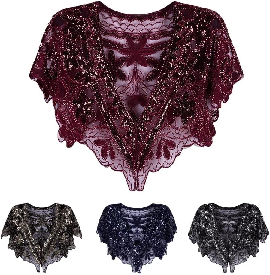 Miniatura 3 de Specell 1920s Shawls and Wraps for Evening Dresses,Wedding Shawl,Handmade Sequin Beaded Evening Shawl Bridal Wrap 22 colors