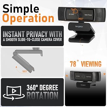 Sentinel 2K Webcam for PC with Microphone, Touch Control, Autofocus, Privacy Shutter & 360 Adjustable | Camera for Computer, Laptop & Mac | USB Video Streaming for Zoom/Skype/Google Meet/Team