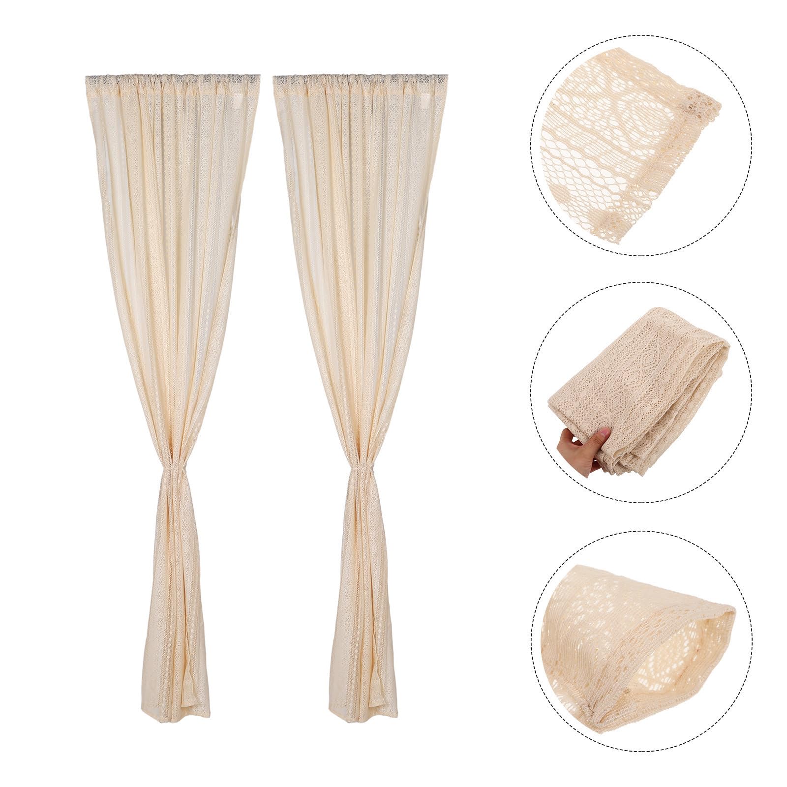 2 Stück Boho Landhausgardinen aus Polyester Lichtdurchlässige Bestickte Vorhänge für Küchenfenster und Badezimmer Dekorative Transparente Gardinen im Vintage Stil