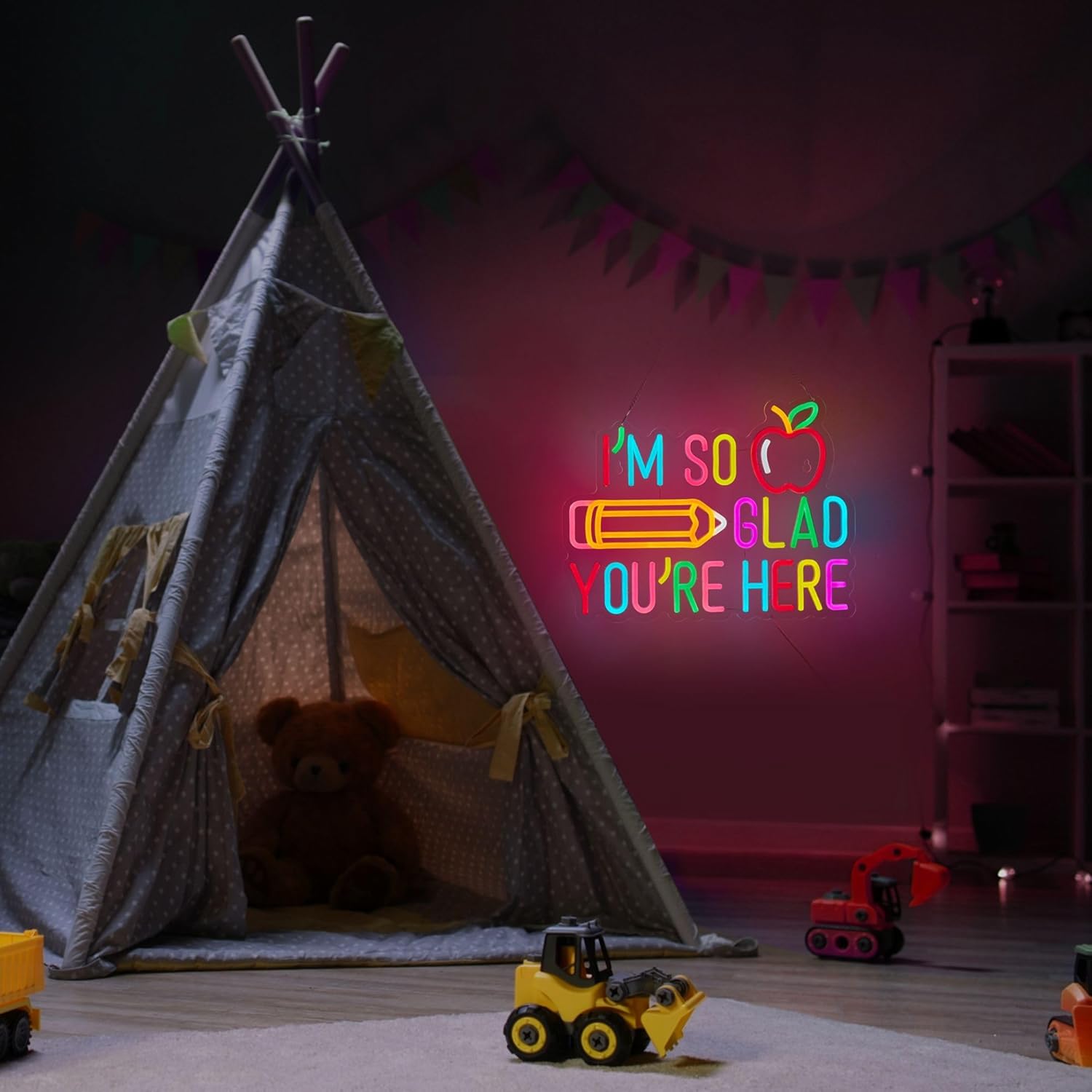 I’m So Glad You’re Here Neon Sign Positive Affirmation LED Light for Wall Decor Multicolored Light Up Signs for School Classroom Wedding Party Store Home Wall Decor (16.5 X 12.6 inch) - Image 6