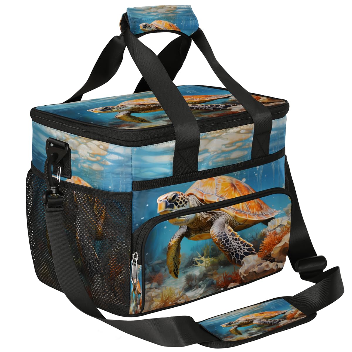 Marine Life Insulated Picnic Backpack Lunch Box for Women Men Picnic Basket Tote Lunch Bag Picnic Bag Portable Lunch Bags for Picnic, Beach, Work, Trip,Office, Camp Turtle