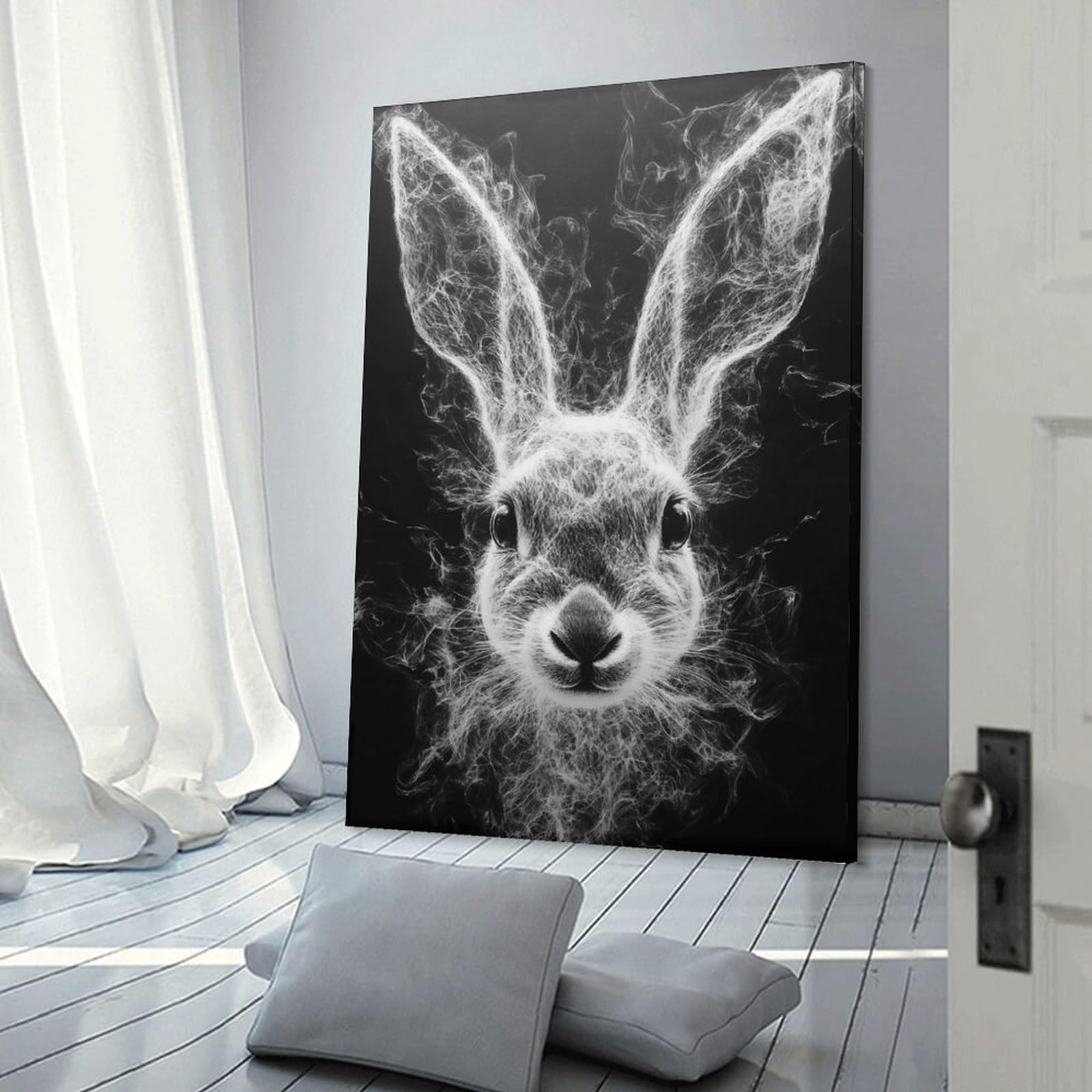 Junmoney Frame-Style-10-1 Abstract Rabbit Portrait Canvas Wall Art, 16X24inch(40X60cm), For Workspace Walls, Study Corners Or Bedrooms, An Interior Accent For Desk Areas