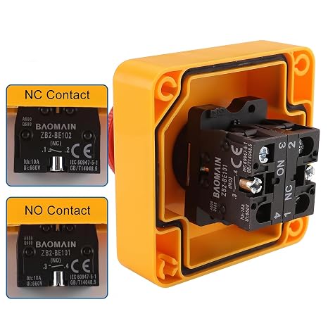 BAOMAIN Red Mushroom Momentary Push Switch 1NO 1NC with Weatherproof Box