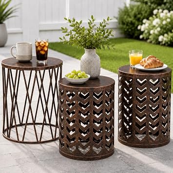 Y&M Outdoor Side Tables Set of 3, Metal Nesting Round Patio Side Tables