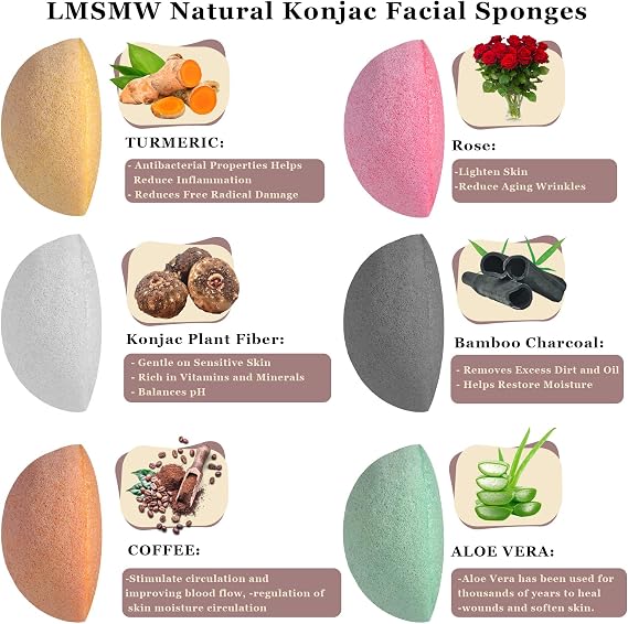 Organic Konjac Cleansing Facial Sponges with Activated Charcoal