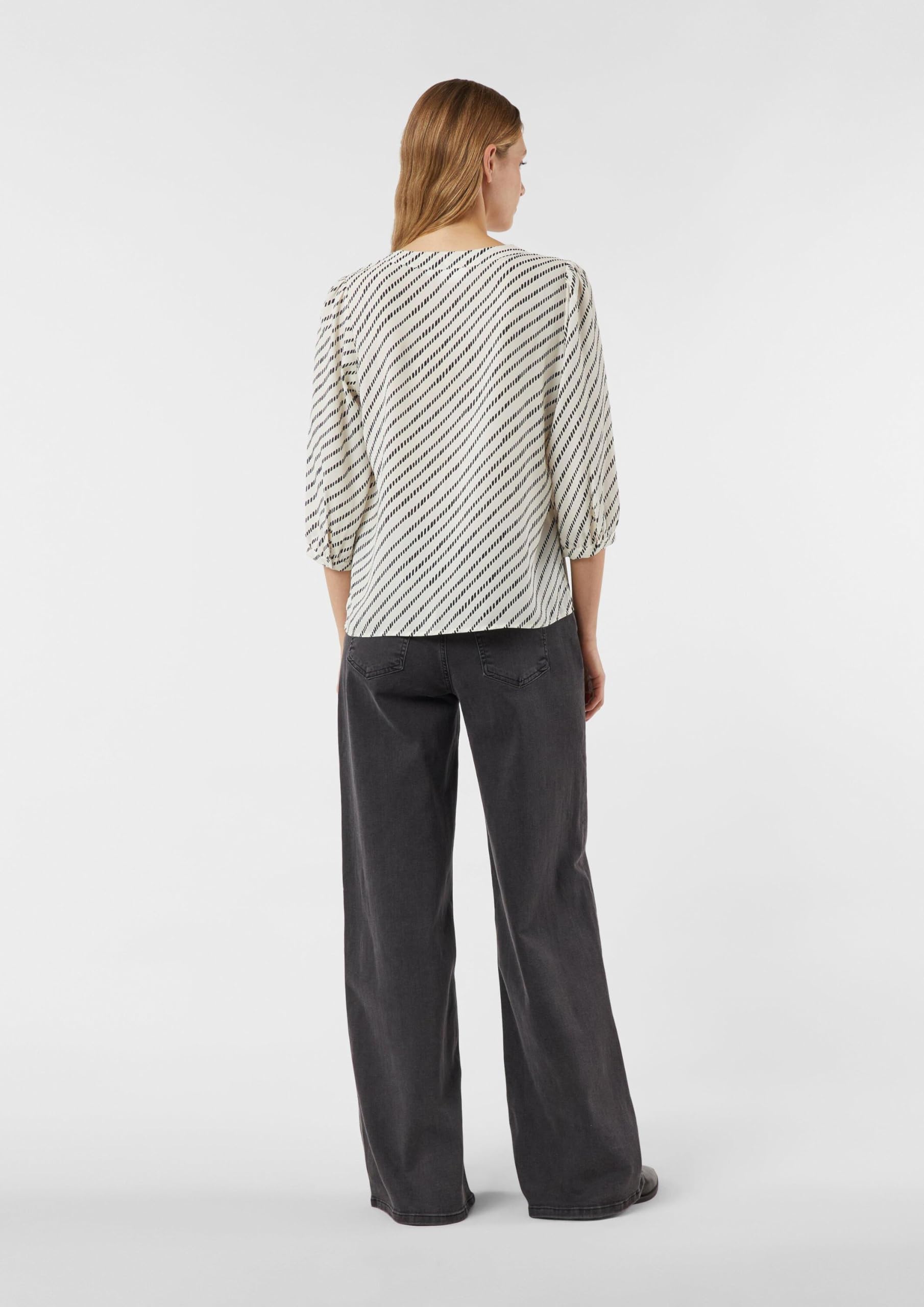Comma Gemusterte Chiffon-Bluse mit 3/4-Ärmeln und Raffung