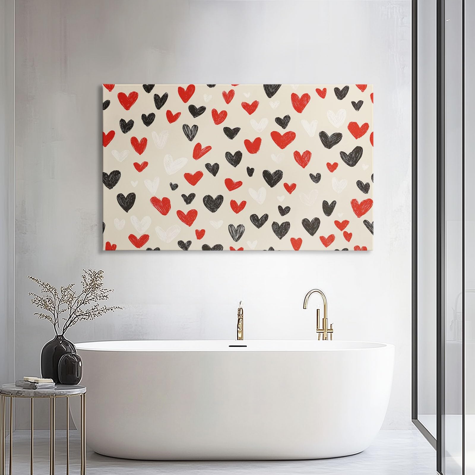 Générique Impression sur Toile Imprimée Simple Dessiné Main Valentin Cœur, Image sur toile Cadre Tableau Decoration Murale 70 x 50 cm - Tableau sur toile pour Chambre Salle à manger