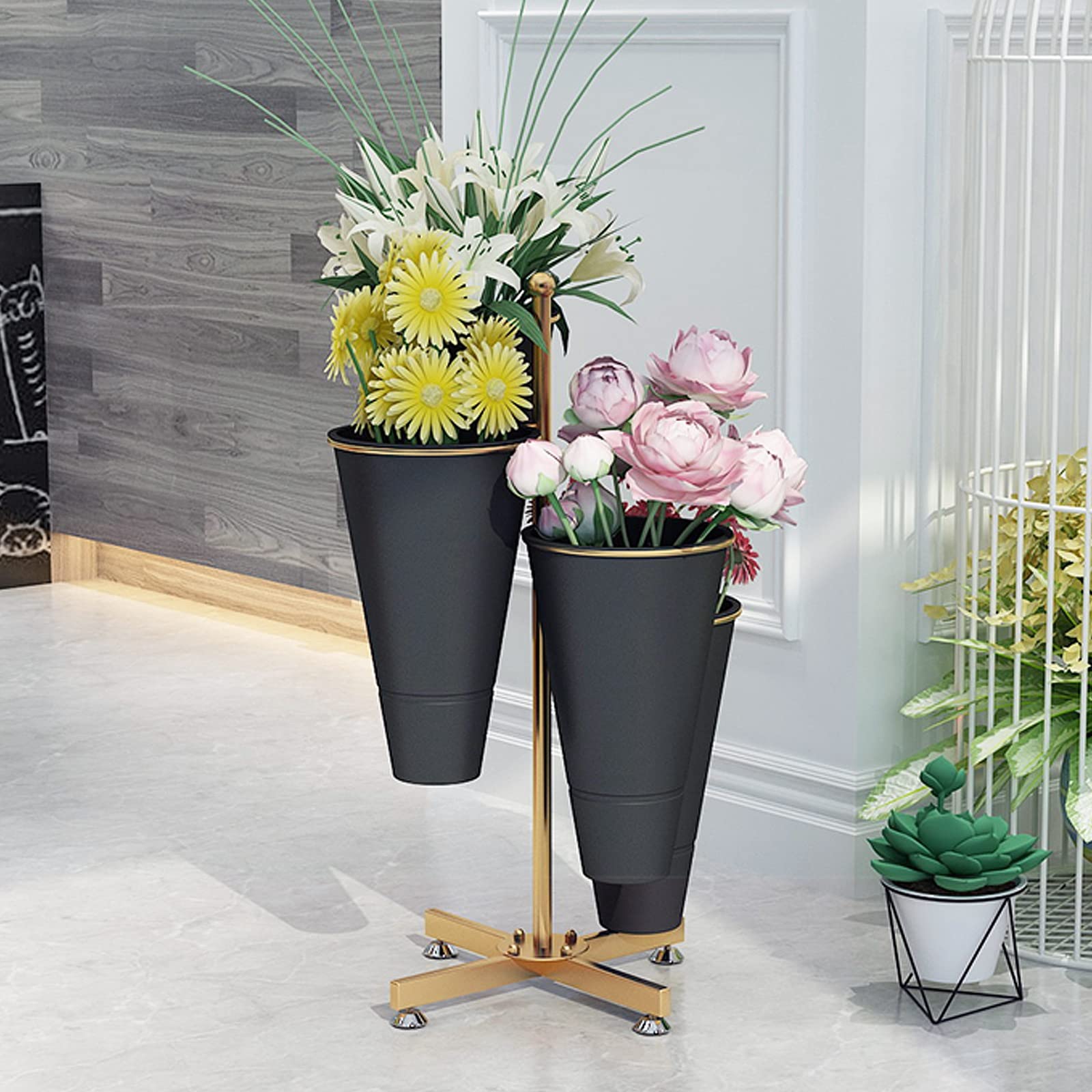 Porte-Plantes intérieur extérieur avec seaux métalliques pour fleurs et herbes