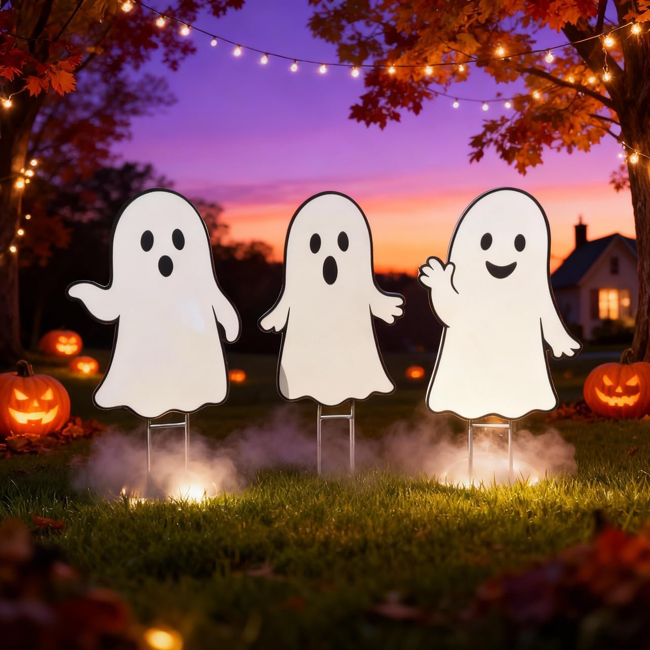 Halloween Ghost Yard Signs Set of 3 - Outdoor PVC Halloween Decorations with Stakes – Fun Yard Décor