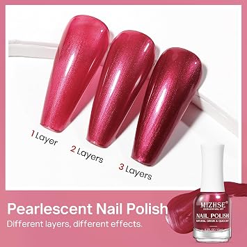 MIZHSE Pearlescent Red Nail Polish, Quick Dry Pearl Nail Polish High Shine