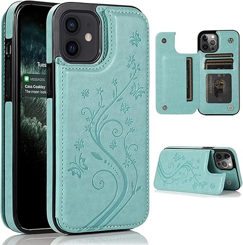 JIATAY Funda tipo cartera para iPhone 14 Pro con ranura para tarjetas, diseño de flor de mariposa con tapa para iPhone 14 Pro con soporte, para