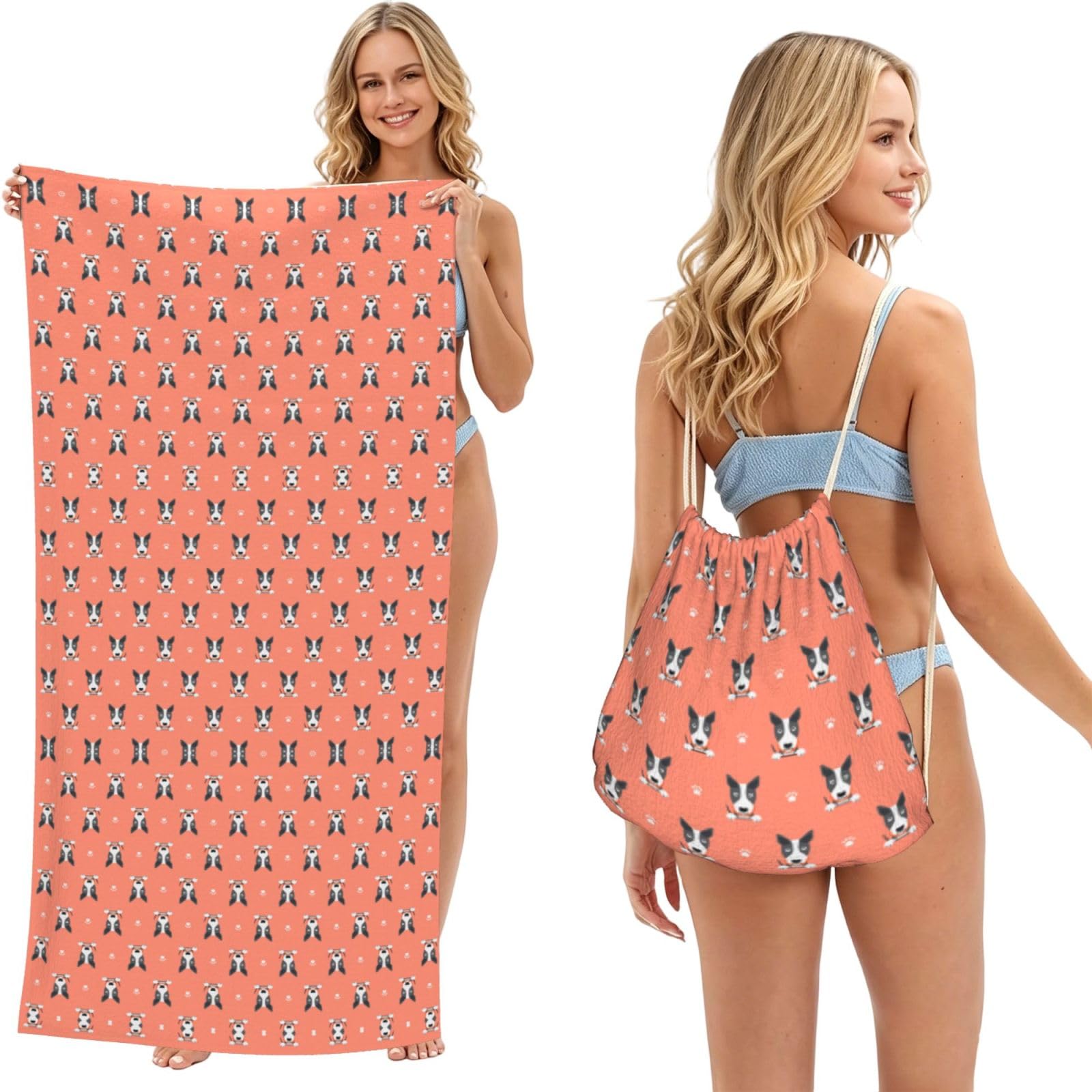 Serviette de plage pour piscine et yoga imprimé chien cartoon
