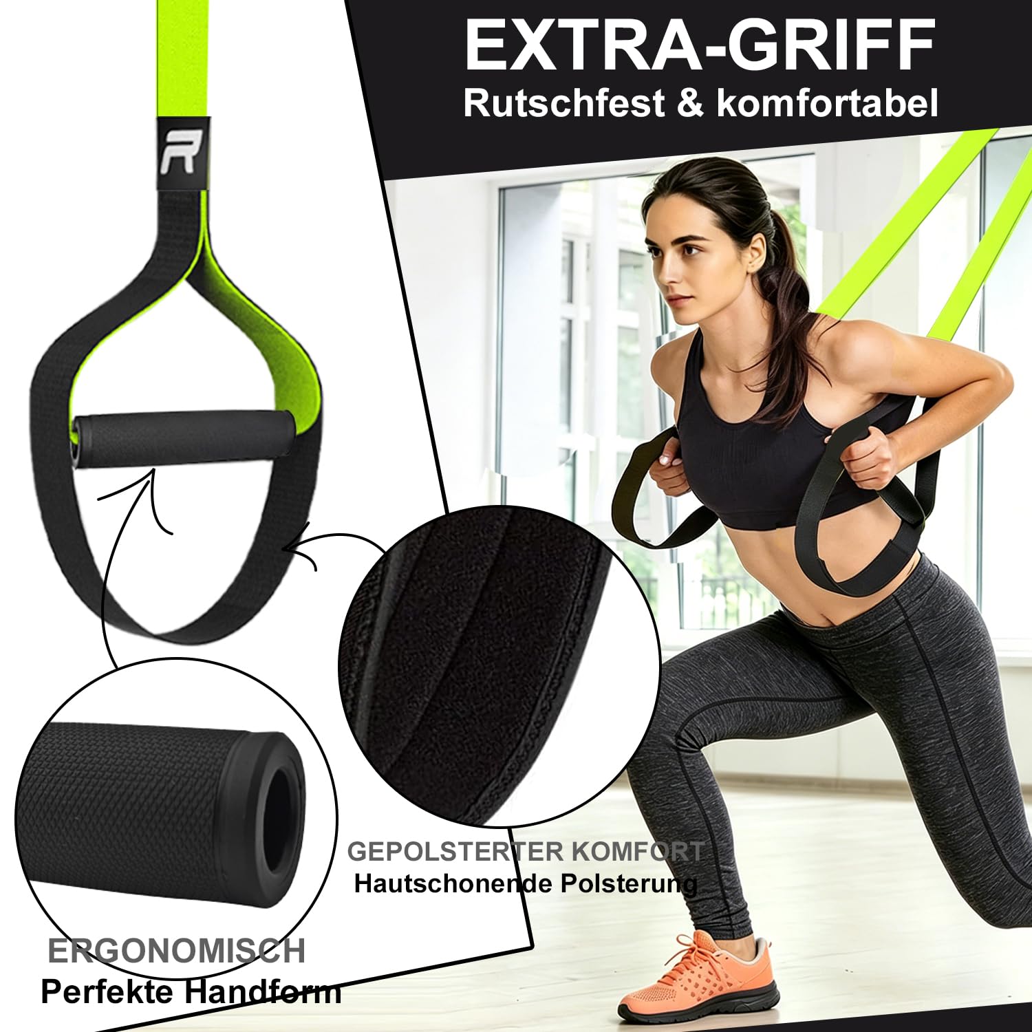 RHINOSPORT Allenamento Sospensione Sling Trainer Set per Allenamento con Sistema di Ancoraggio per Porta, Regolabile, per Fitness, a casa, in Viaggio e per l'allenamento in Interni ed Esterni