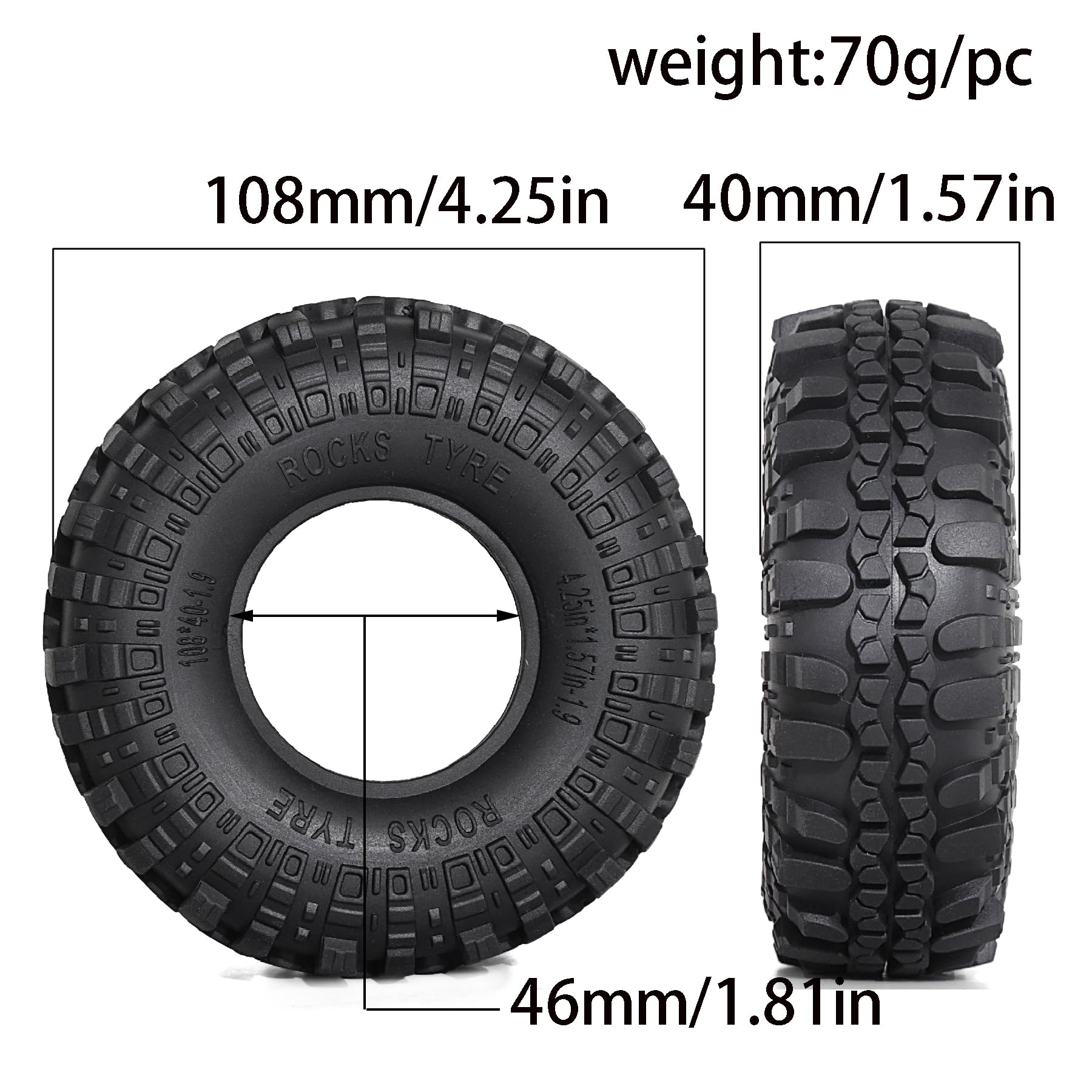 fujita 1.9 in RC Crawler Tires 108mm OD for 1/10 RC Crawler Car TRX-4 TRX-6 Axial SCX10 90046 SCX10 III AXI03007 Tamiya CC01 D90 D110