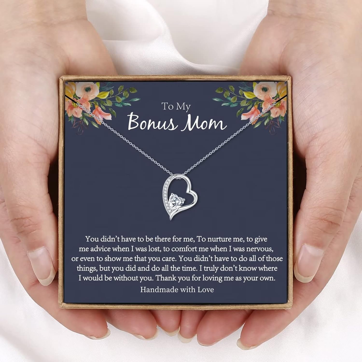 Bonus Mom Necklace, 925 Sterling Silver/14K White Gold Plated for Mothers Day, Christmas, Birthday Gifts