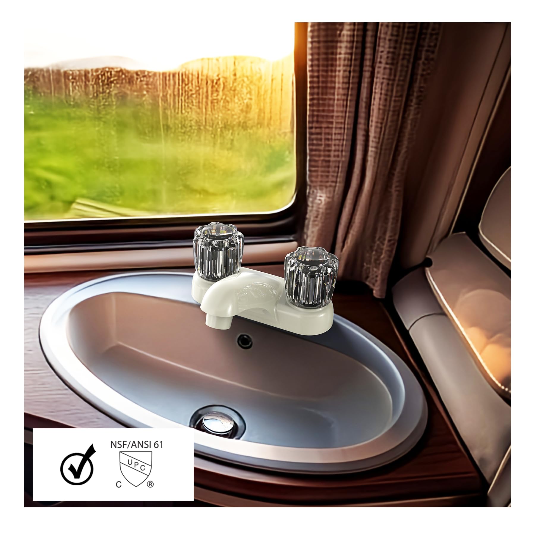 WMF RV Bathroom Faucet with Smoke Handles 4-Inch Centerset 2 Handle Sink Faucet for Camper Travel Trailer Mobile — view 7