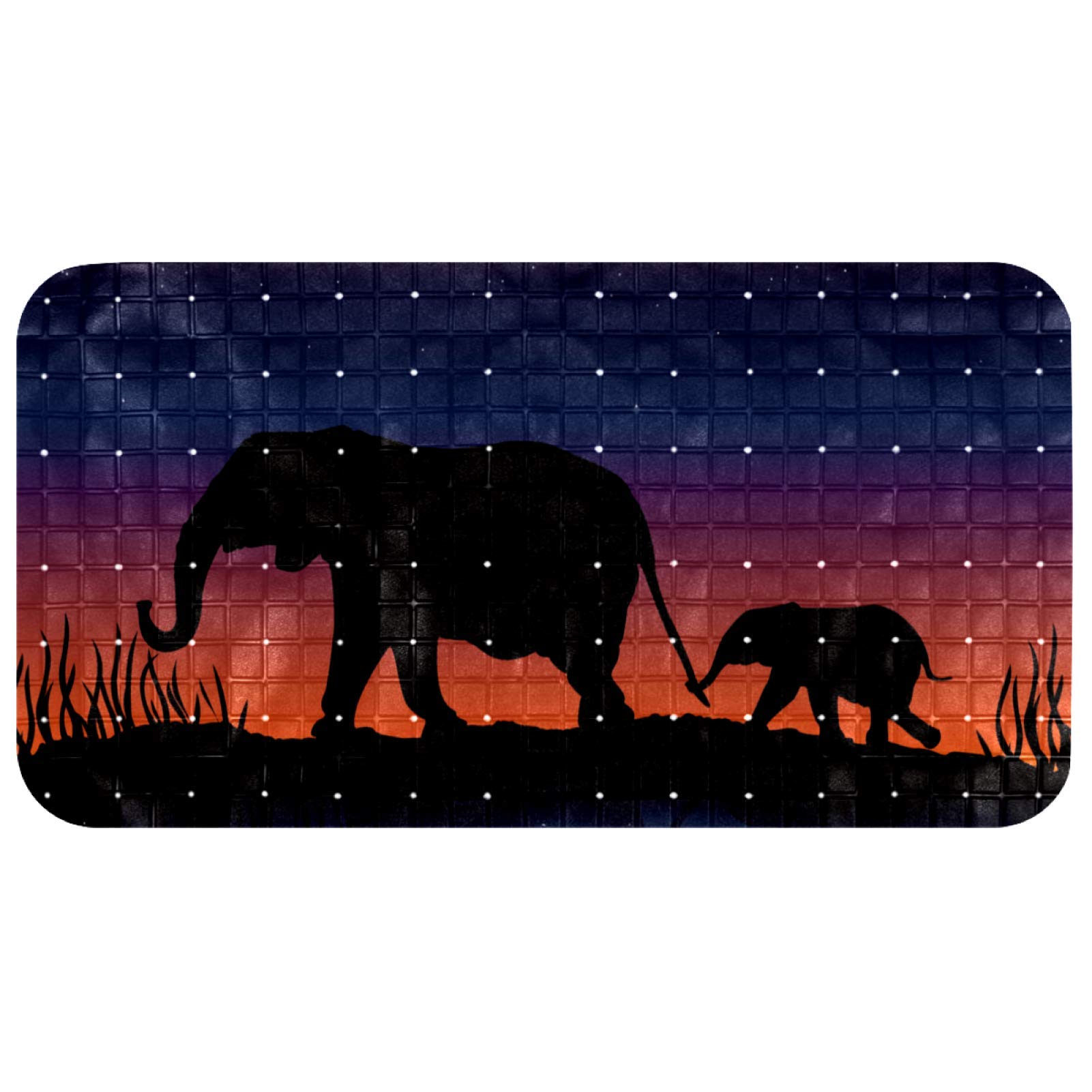 Tapis de bain antidérapant à ventouses et évacuation d'eau rapide motif éléphant