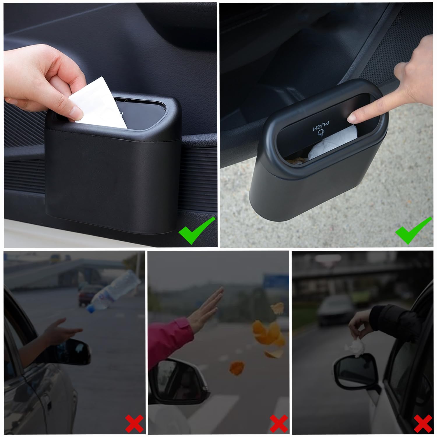 Pattumiera Per Auto Zhufas - 2 Pezzi Con 80 Sacchetti, Coperchio, Nero - Foto 13