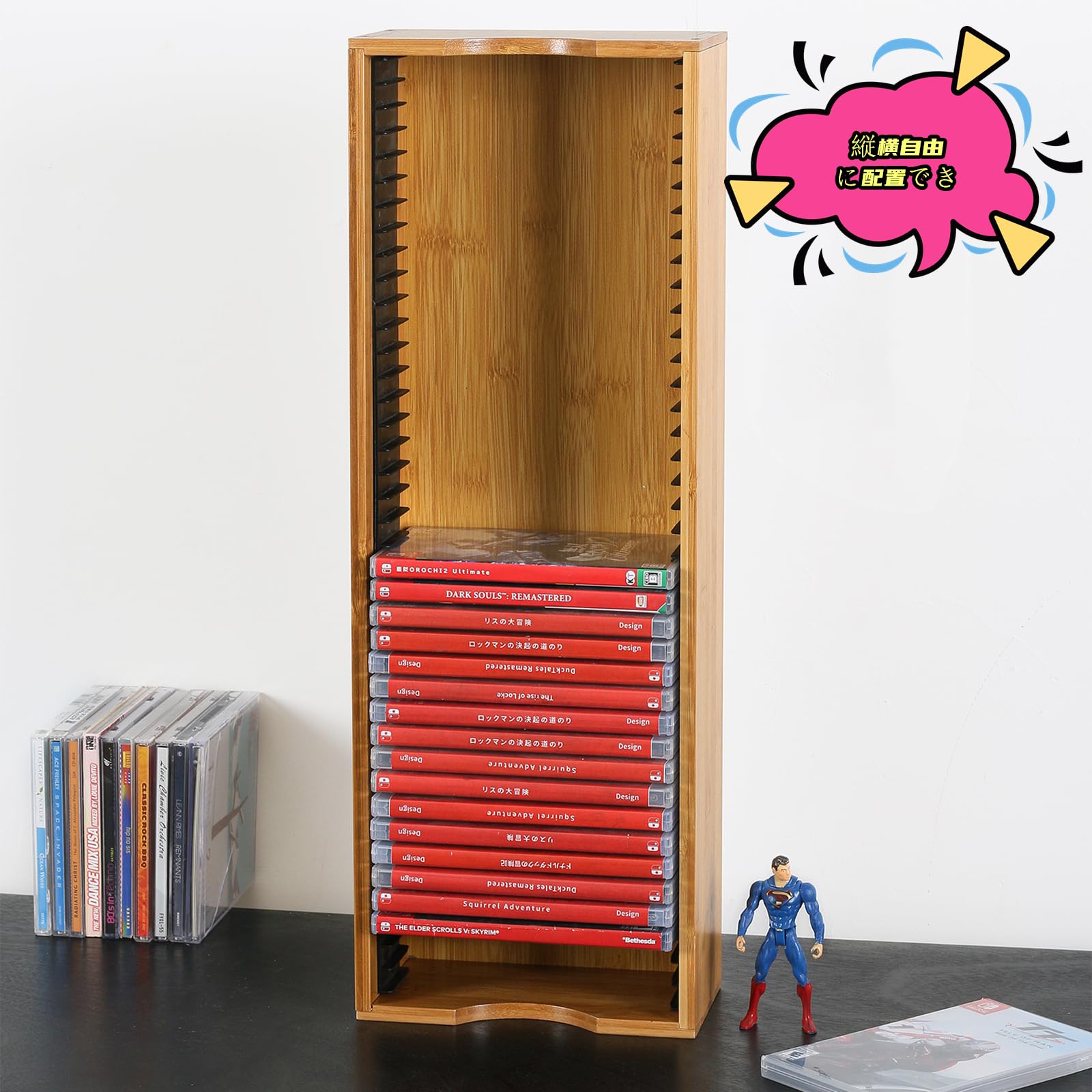 Amazon｜CDラック PS 4ゲーム棚 竹製おしゃれ 卓上収納 机上 収納棚 大