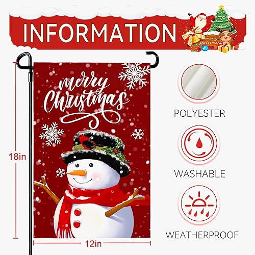 Miniatura 5 de Bandera de jardín de Navidad con diseño de muñeco de nieve de invierno, bandera de jardín con copos de nieve, bandera de patio de doble cara para