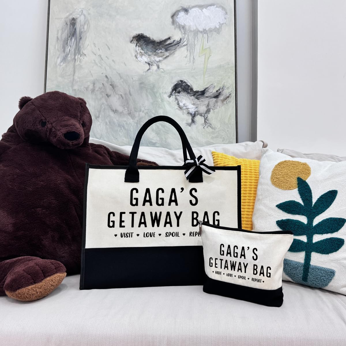SUSZDOU GAGA Gift, GAGA's Getaway Bag, Canvas Beach Bag, Canvas Tote Bag for Women Picnic Shopping Holiday or Camping Tote, Fun Grandma Gift Idea, Birthday or Mother’s Day Present for Grandparents - Image 3