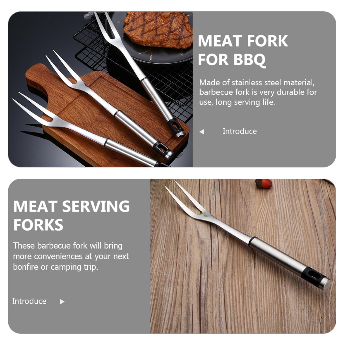 Toyvian Stainless Steel Bbq Meat Fork Roasting Utensil for Outdoor Grilling Camping and Family Gatherings Compact Design for Easy Storage and Transportation