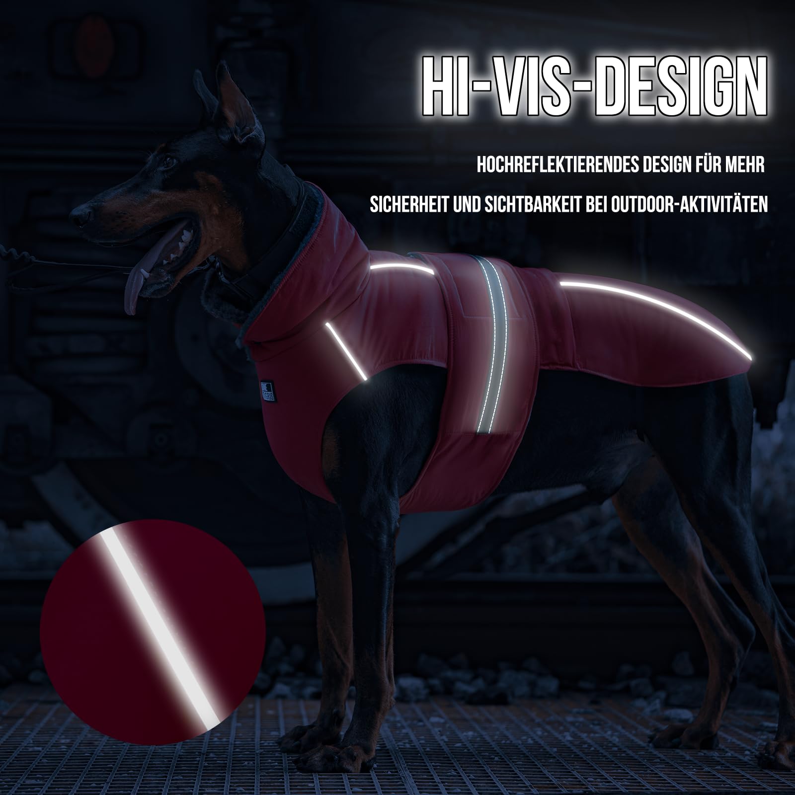 OneTigris Hundemantel, STORMWALL Wasserdicht Hundejacke mit Verstellbarer Rückenlänge Fleecefutter Reflektierend und Fellkragen für Wanderungen Outdoor für Mittelere & Große Hunde Rot XL