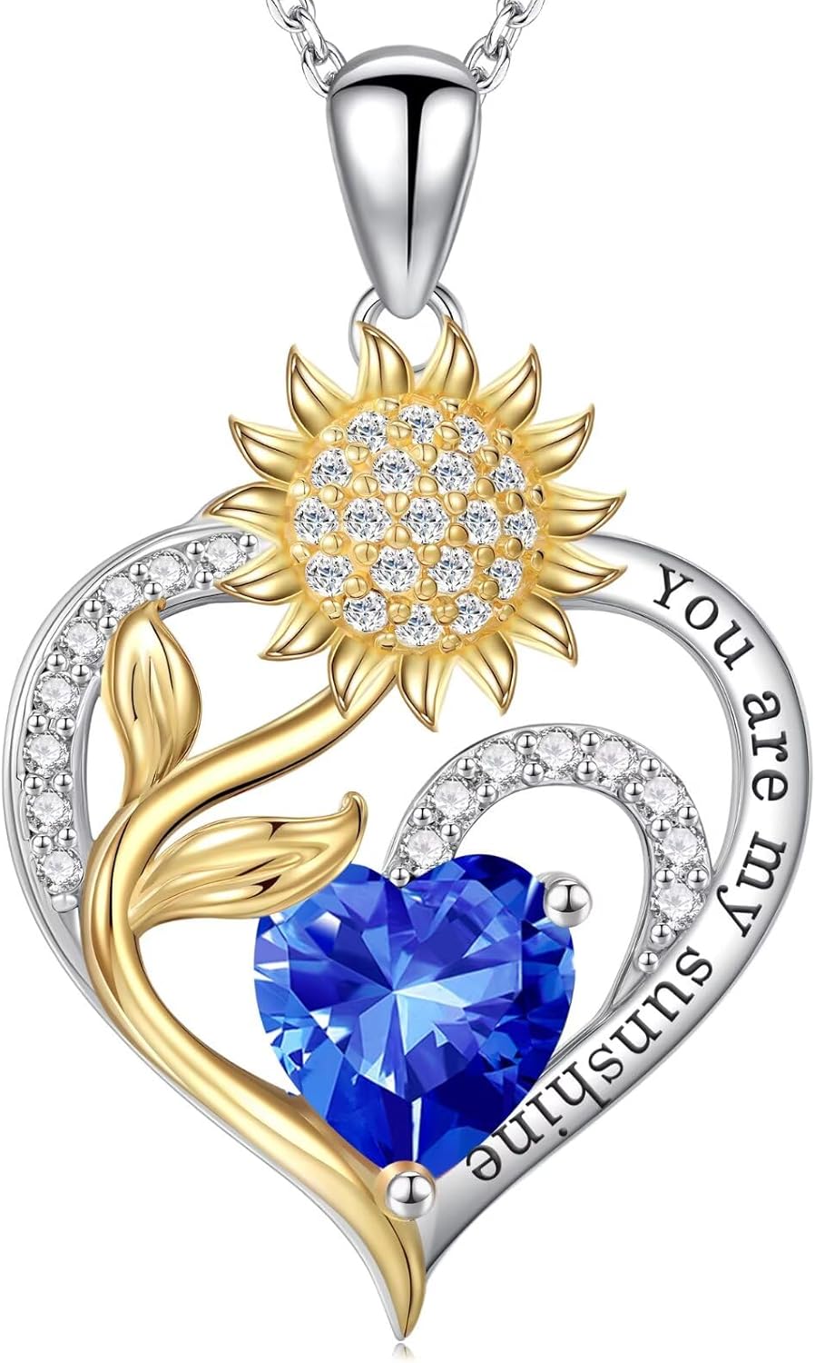 Iefil Valentines Day Gifts for Her - Sunflower Heart Birthstone Necklace Gifts for Women, Anniversary Birthday Gifts for Her 925 Sterling Silver Necklace You Are My Sunshine Jewelry for Wife Mom